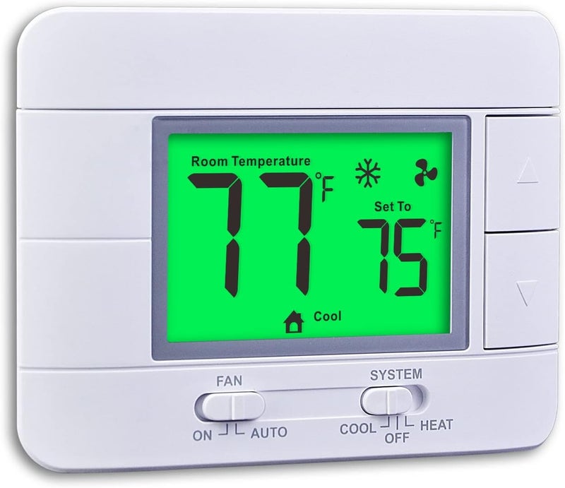 Garystat Upgraded Non Programmable Thermostats for Home 1 Heat/1 Cool Single Stage System, with Temperature & Humidity Monitor and Large Green LCD - Image 1